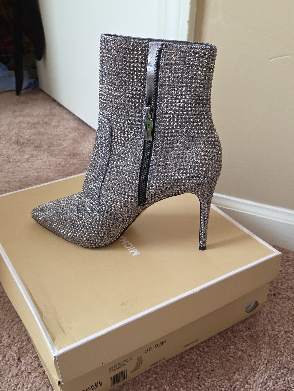 Michael Kors Silver Rhinestone Pointed-Toe Stiletto Ankle Booties